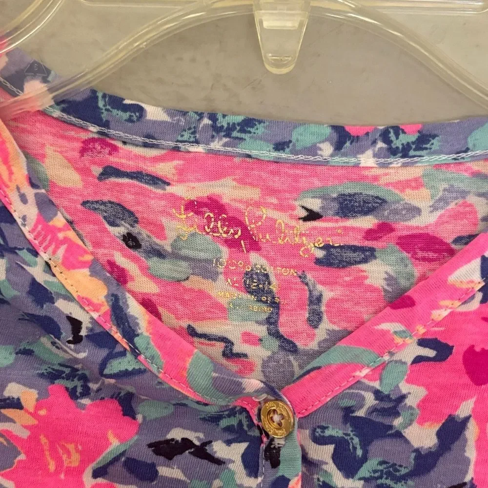 Lilly Pulitzer Alessia Pink & Blue 3/4 Sleeve Top XL